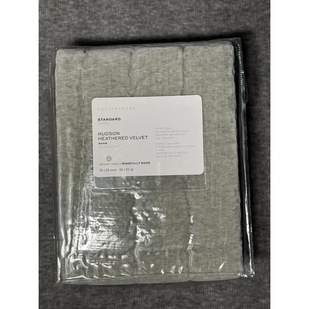 Pottery Barn Hudson Heathered Velvet Sham Standard - Heathered Gray - 26x20